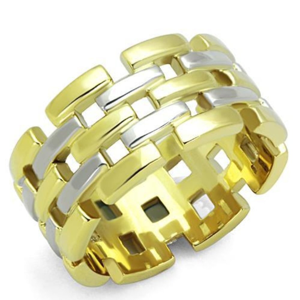 Designer 2Tone Brick Stainless Steel Ring Sz 5-10